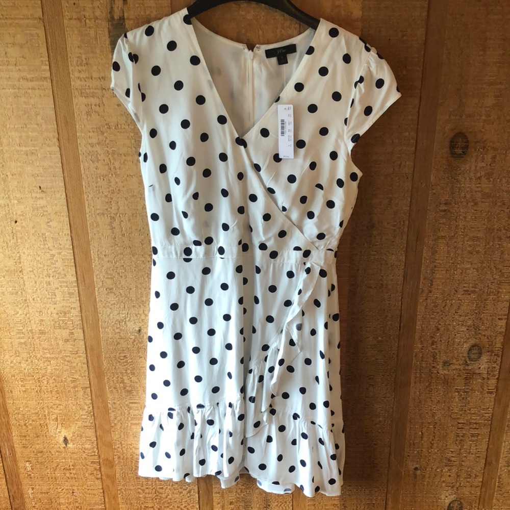 Blue, white J Crew short sleeved dress.